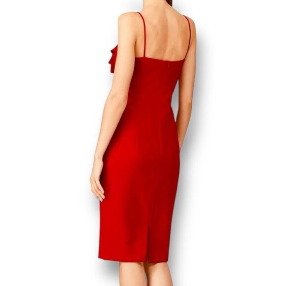 Black Halo 12 Red Akeno Sheath Midi Dress Pleated Formal Cocktail Wedding Guest - Picture 3 of 9
